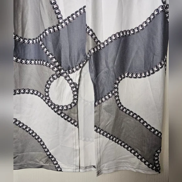 CHICME Womens 2pc Long Sleeve Top, Chain Print Color Block Skirt Sage Gray White - Picture 6 of 11